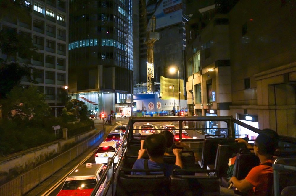 Double Decker Rooftop Night Bus Ride in Hong Kong