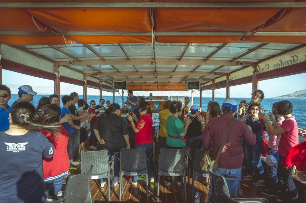 Praise session Worship Boat Sea of Galilee
