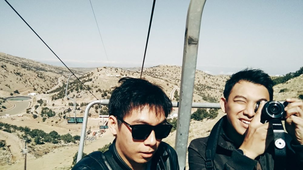 Selfie on the cable ride with Mount Hermon view background, not bad...