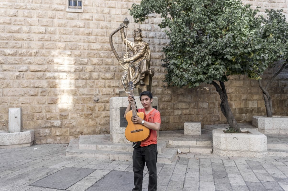King David statue with his lyre in Jerusalem